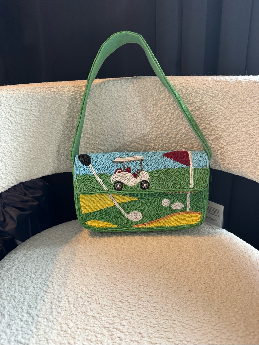 Green Beaded Golf-Themed Shoulder Bag